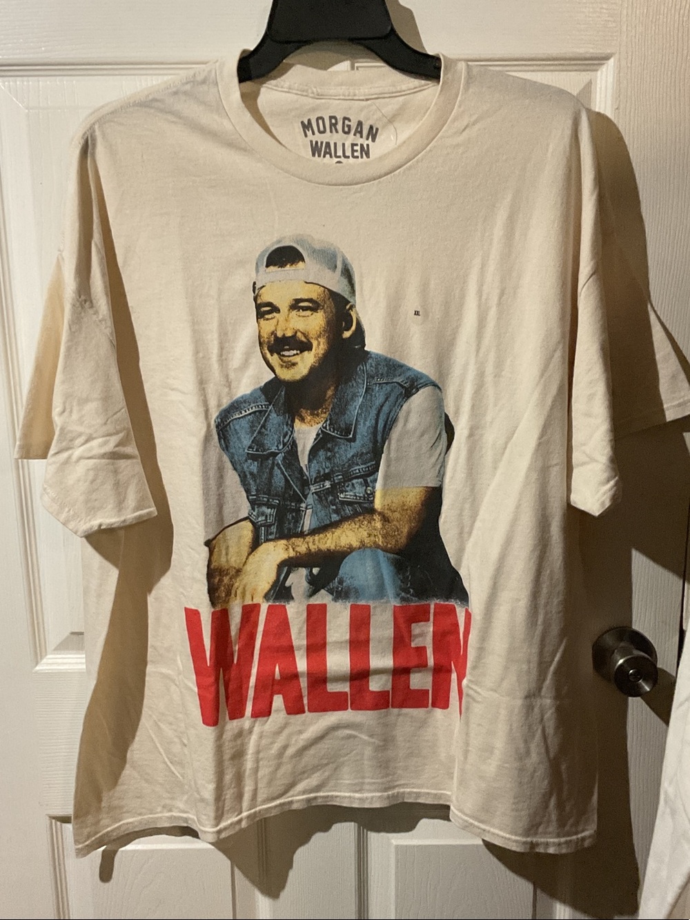 Morgan Wallen Cream Short-Sleeve Graphic Tee with Red Logo